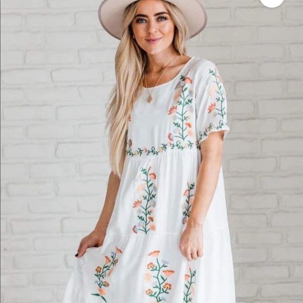 White floral embroidered dress